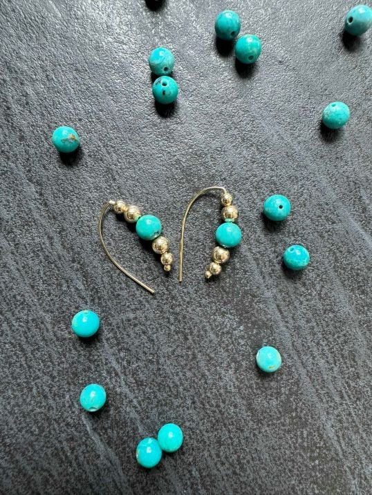 Small Beaded Style Threader Earrings with Turquoise - LeSilveStone