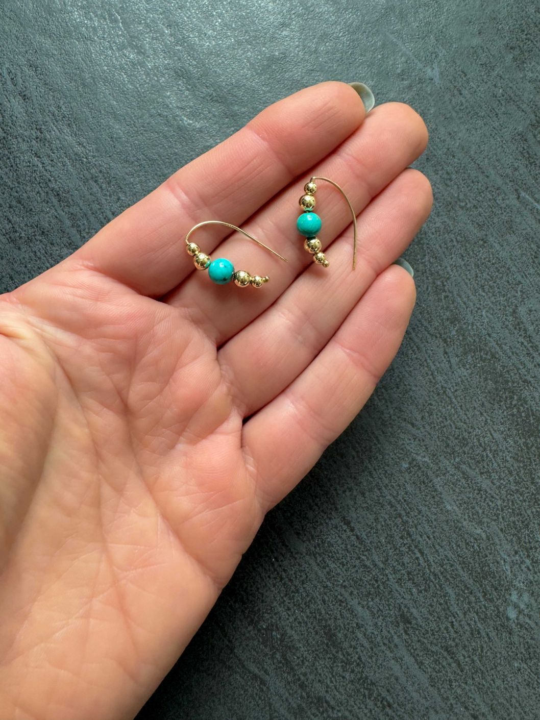 Small Beaded Style Threader Earrings with Turquoise - LeSilveStone