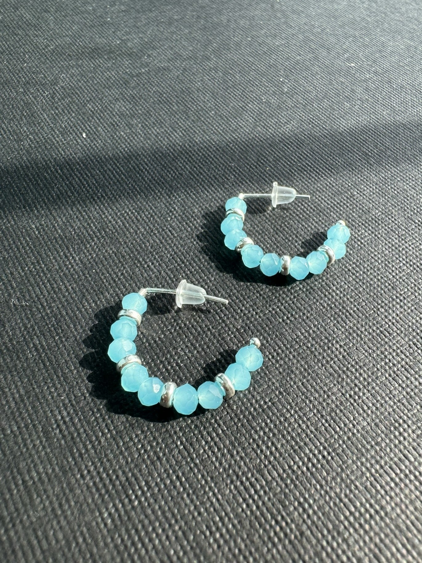 Small Blue Chalcedony Silver Hoop Earrings - LeSilveStone