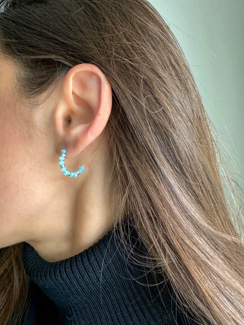 Small Blue Chalcedony Silver Hoop Earrings - LeSilveStone