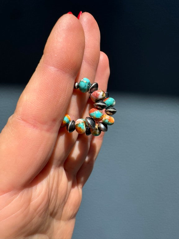Spiny Oyster Mohave Copper Turquoise Earrings, Small Hoops