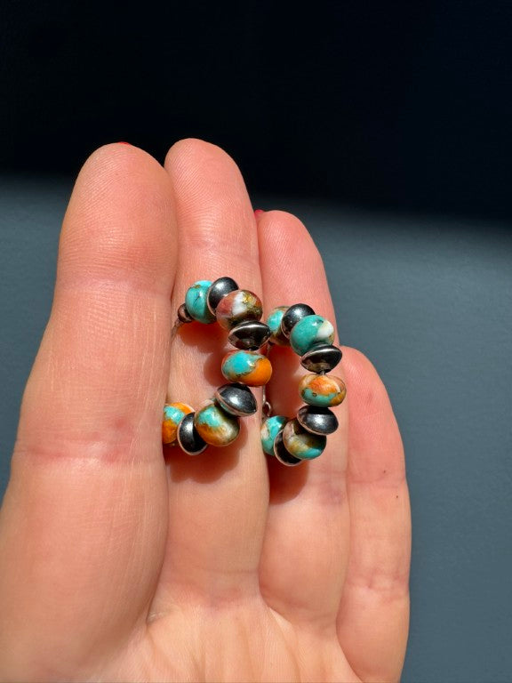 Spiny Oyster Mohave Copper Turquoise Earrings, Small Hoops