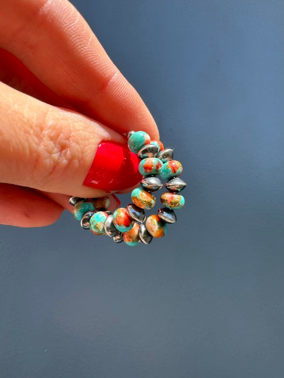 Spiny Oyster Mohave Copper Turquoise Earrings, Medium Hoops