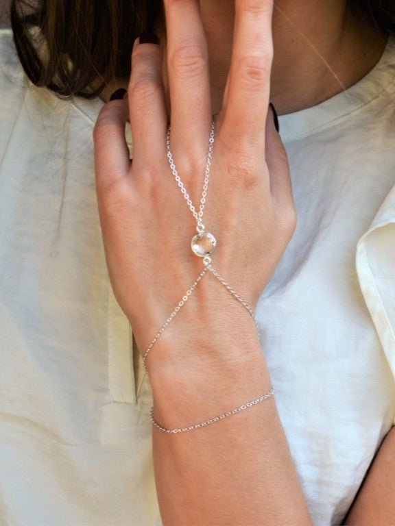 Sterling Silver Hand Chain with Quartz - LeSilveStone
