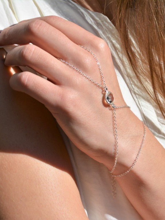 Sterling Silver Hand Chain with Quartz - LeSilveStone