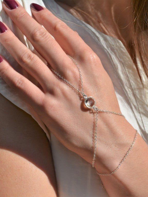 Sterling Silver Hand Chain with Quartz - LeSilveStone