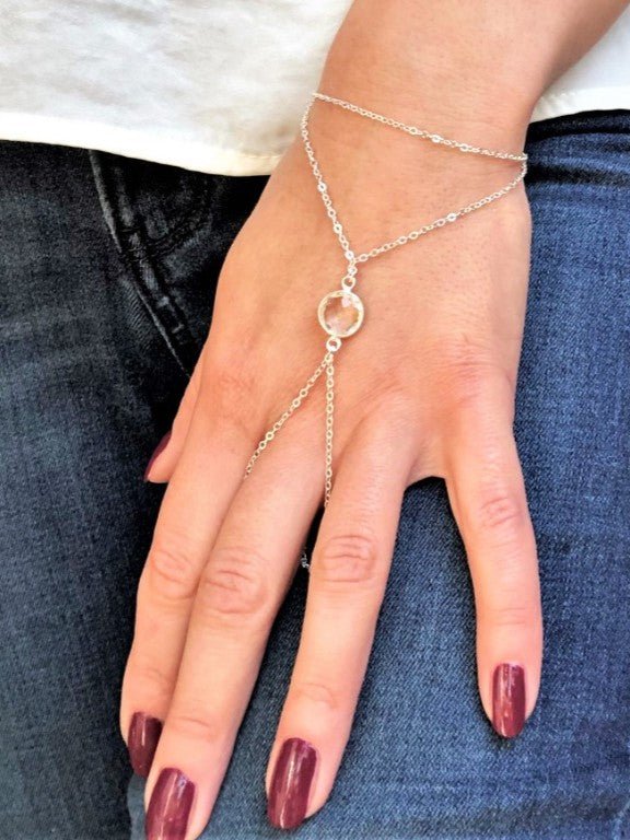 Sterling Silver Hand Chain with Quartz - LeSilveStone