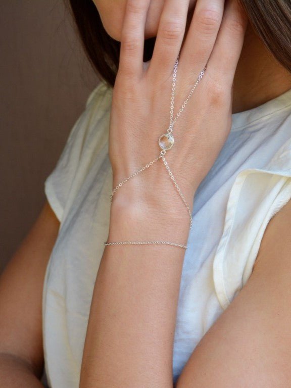 Sterling Silver Hand Chain with Quartz - LeSilveStone