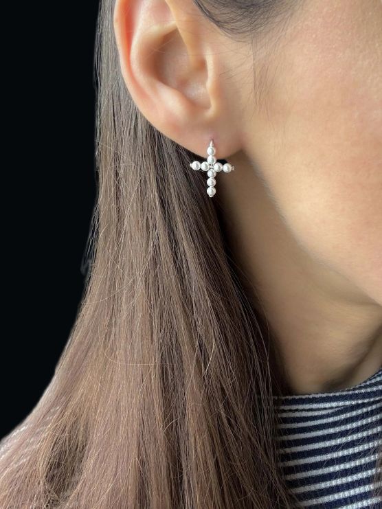 Swarovski Pearl CROSS Earrings, 18 mm - LeSilveStone