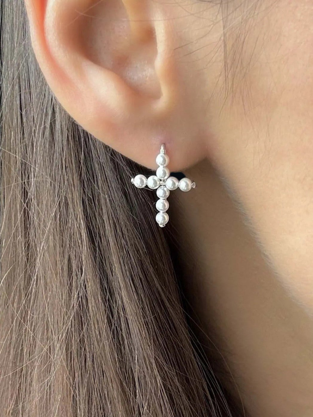 Swarovski Pearl CROSS Earrings, 18 mm - LeSilveStone