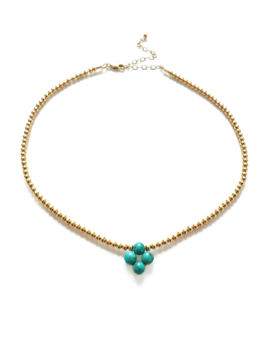 Turquoise Clover Beaded Necklace in 14K Gold Filled, 3 mm - LeSilveStone