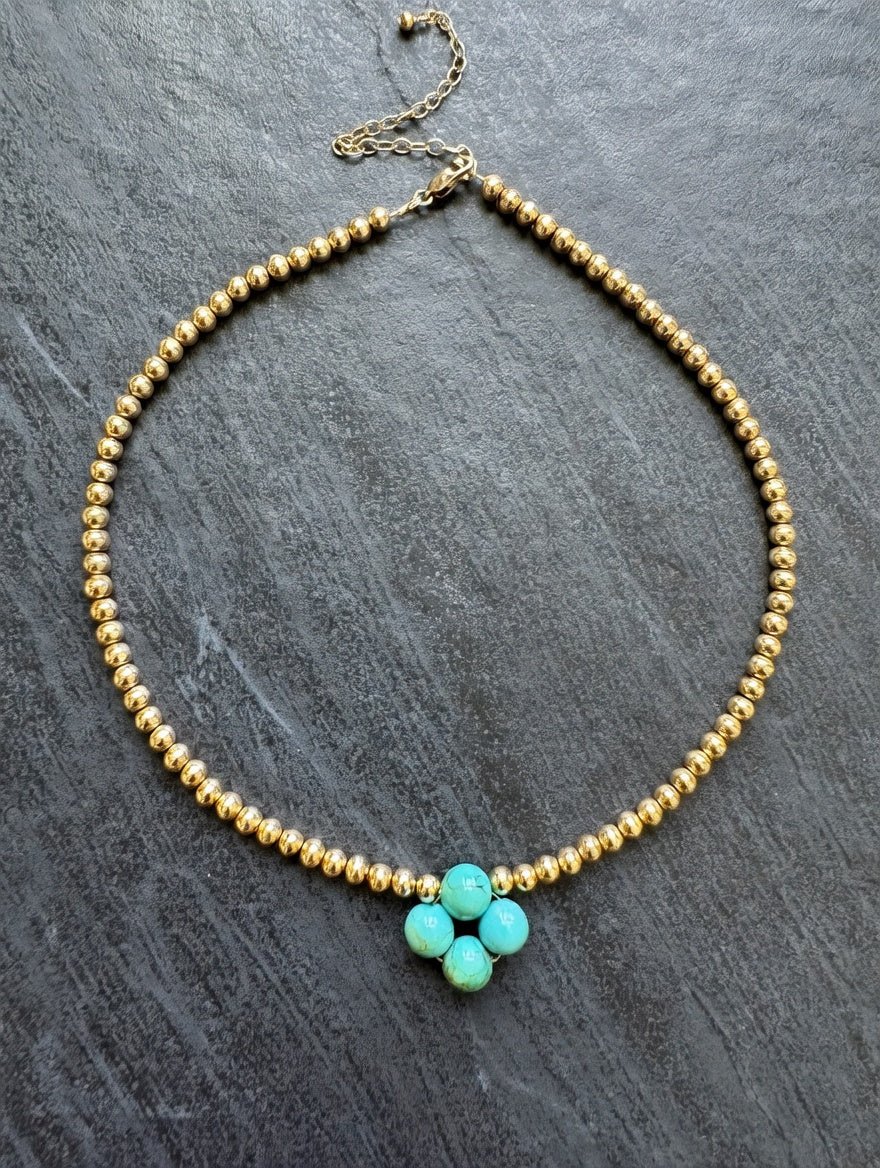 Turquoise Clover Beaded Necklace in 14K Gold Filled, 4 / 8 mm - LeSilveStone