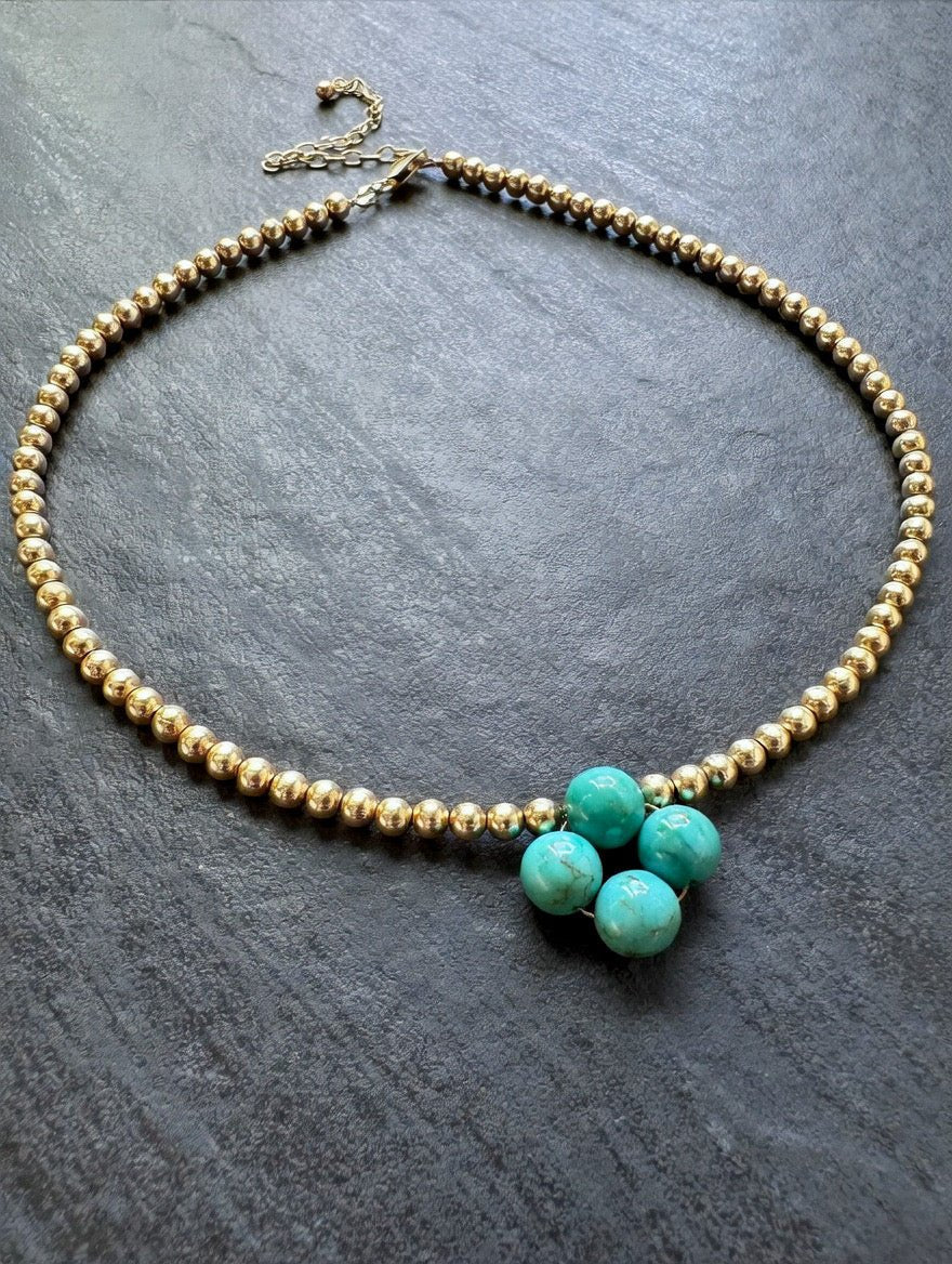 Turquoise Clover Beaded Necklace in 14K Gold Filled, 4 / 8 mm - LeSilveStone