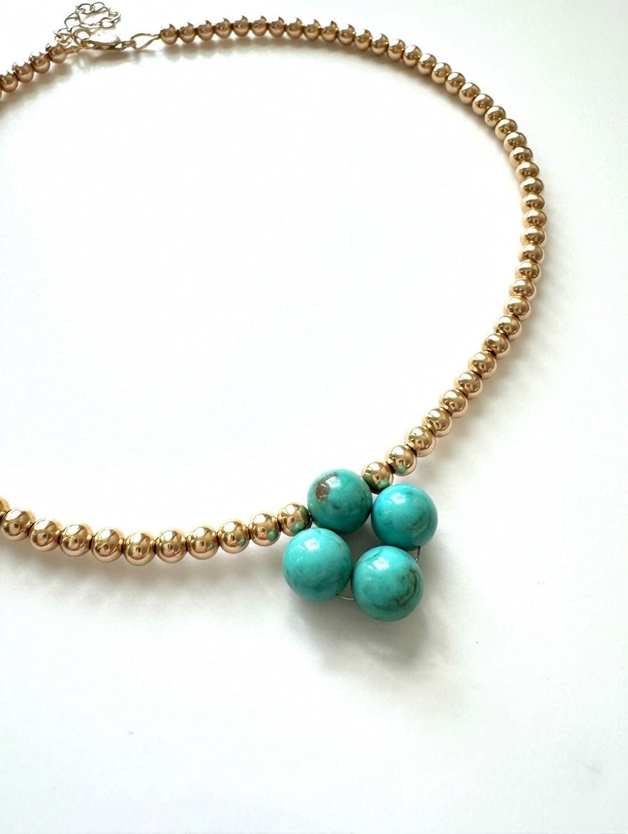 Turquoise Clover Beaded Necklace in 14K Gold Filled, 4 / 8 mm - LeSilveStone