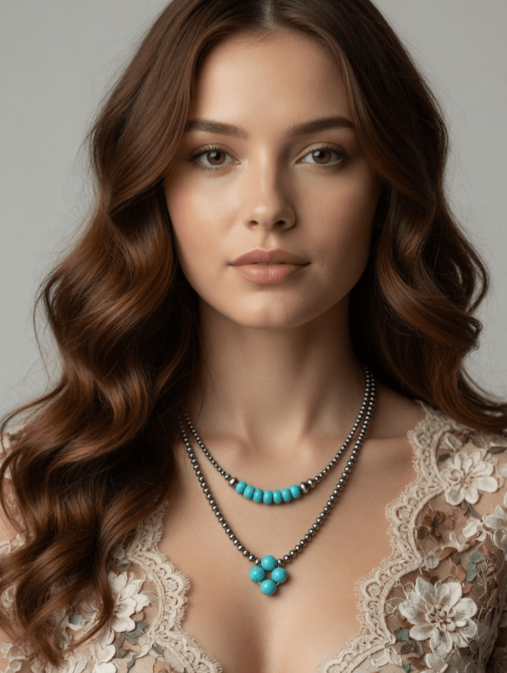 Turquoise Dawn - Navajo Pearl Style Necklace in Sterling Silver, 3 mm - LeSilveStone