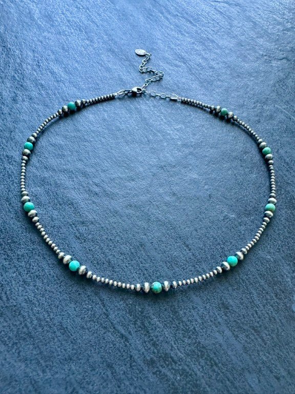 Turquoise Spark Dainty Choker Necklace in Sterling Silver, 2-4 mm - LeSilveStone
