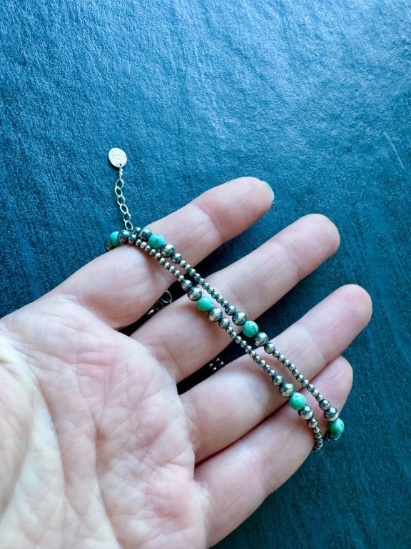 Turquoise Spark Dainty Choker Necklace in Sterling Silver, 2-4 mm - LeSilveStone