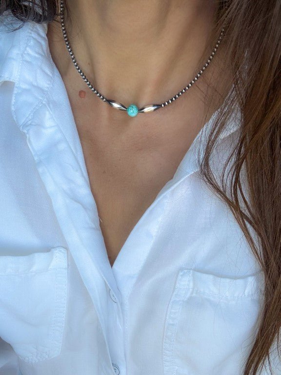 Turquoise Star Choker Necklace in Sterling Silver, 3 mm - LeSilveStone