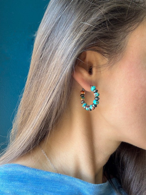 Spiny Oyster Mohave Copper Turquoise Earrings, Medium Hoops