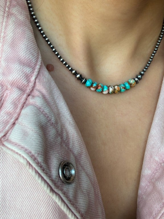 Mohave Copper - Navajo Pearl Style Necklace in Sterling Silver, 3 mm