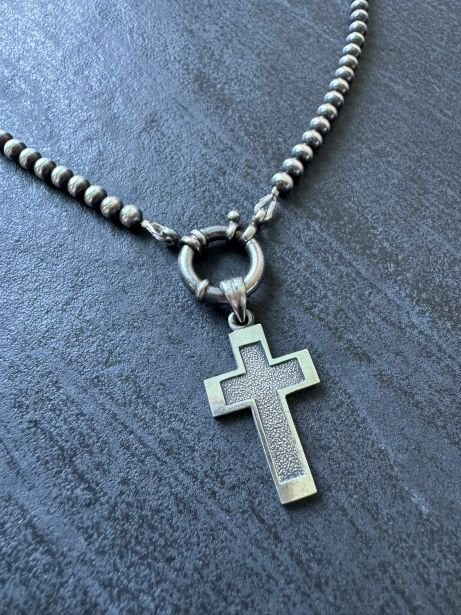 Western Beaded Cross Necklace in Sterling Silver - LeSilveStone