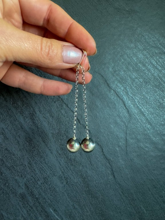 Navajo Pearl Style Long Dangle Ball Earrings, 12 mm Bead