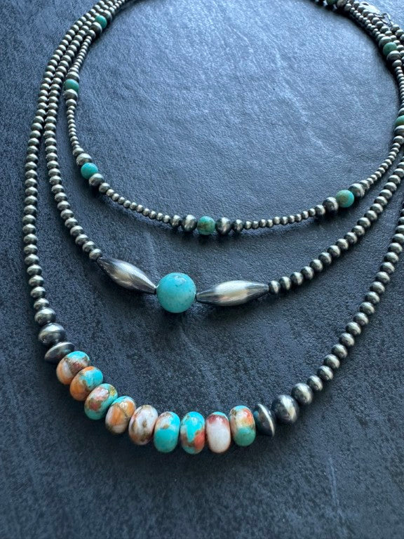 Mohave Copper - Navajo Pearl Style Necklace in Sterling Silver, 3 mm