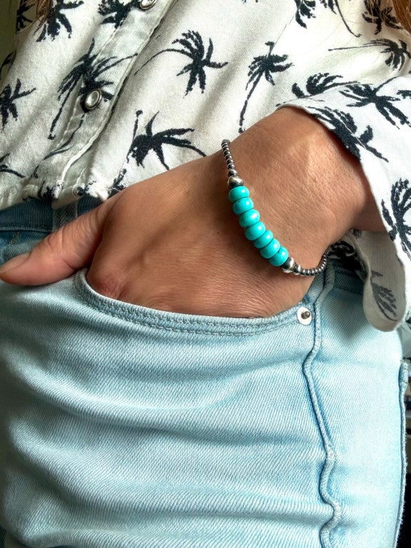 Turquoise Dawn - Navajo Pearl Style Bracelet in Sterling Silver, 3 mm
