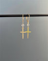 14K Gold Dangle Cross Earrings with White Topaz - LeSilveStone