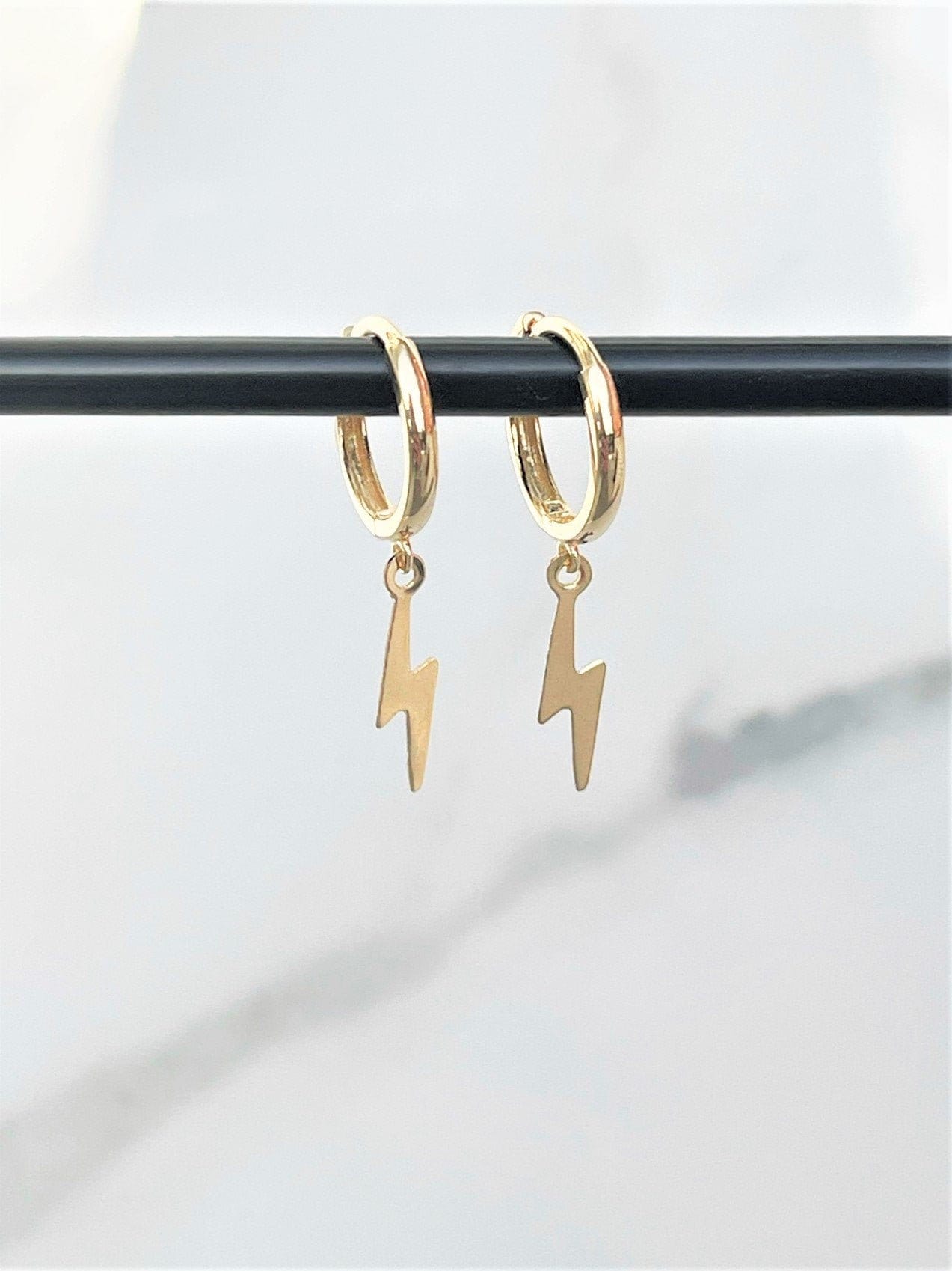 14K Gold Lightning Bolt Small Hoop Huggie Earrings - LeSilveStone