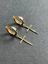 14k Gold Wide Huggie Earrings with Large Cross - LeSilveStone