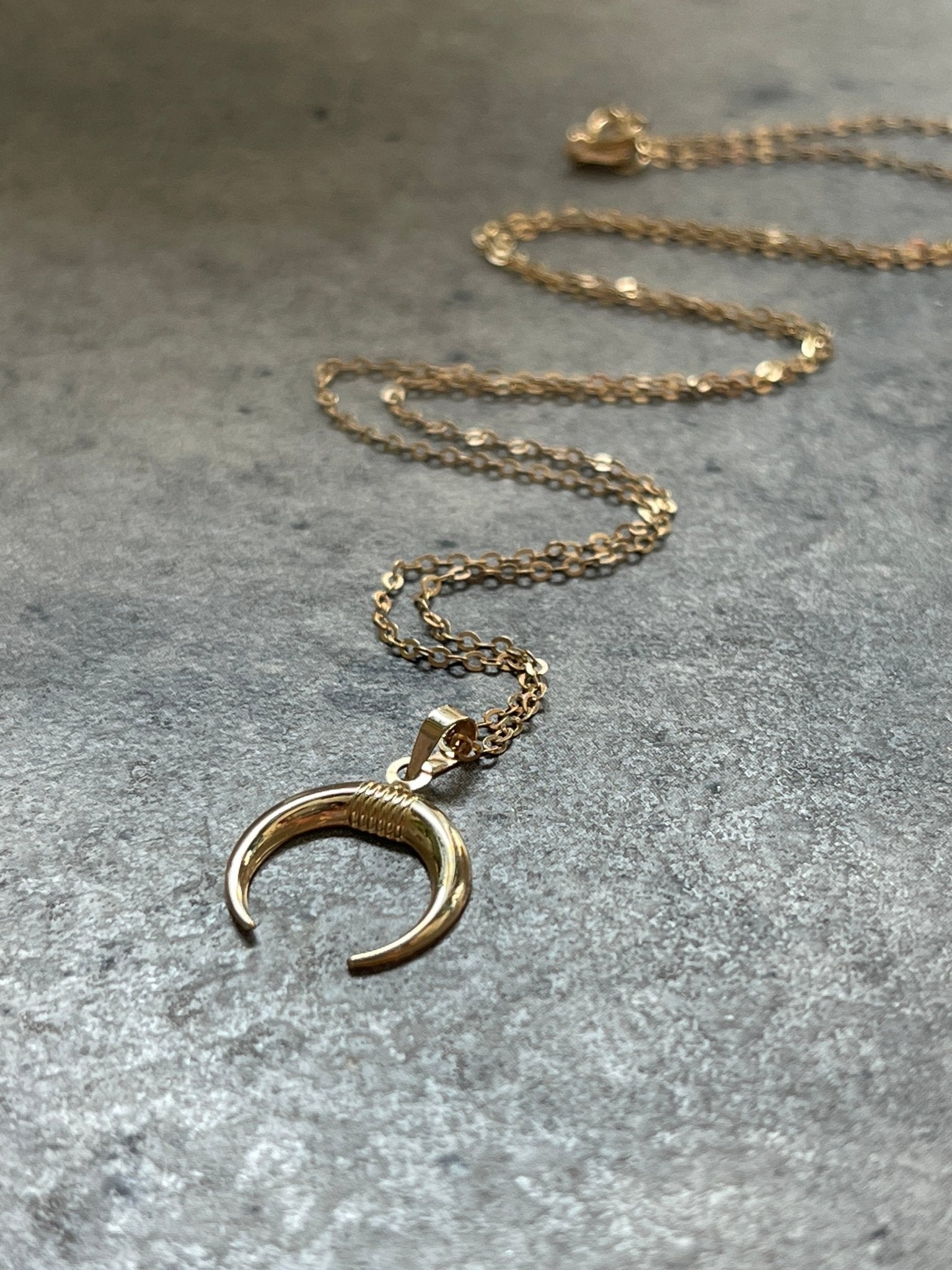 14K Solid Gold Crescent Moon Necklace - LeSilveStone