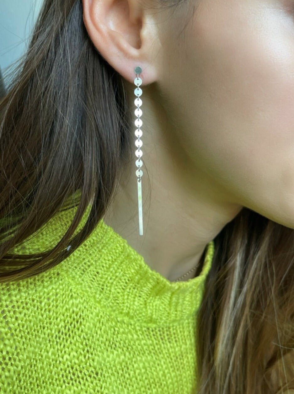 Bar Tips Drop Coin Earrings in Sterling Silver - LeSilveStone