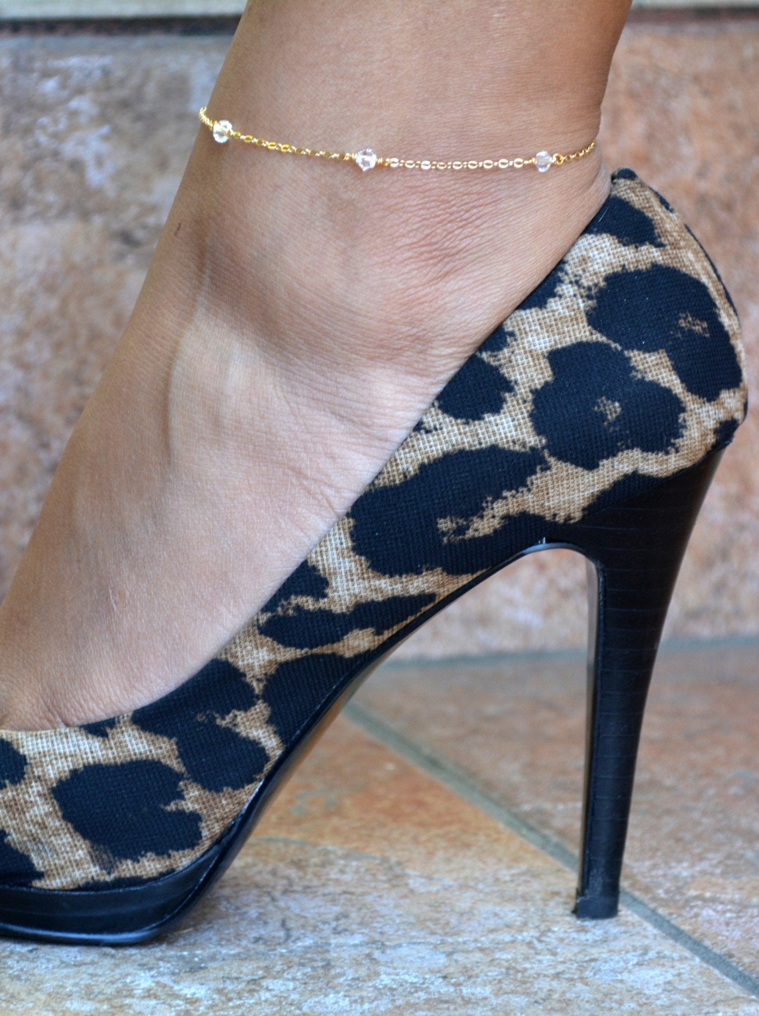 Beaded Chain Anklet with Swarovski® Crystals - LeSilveStone