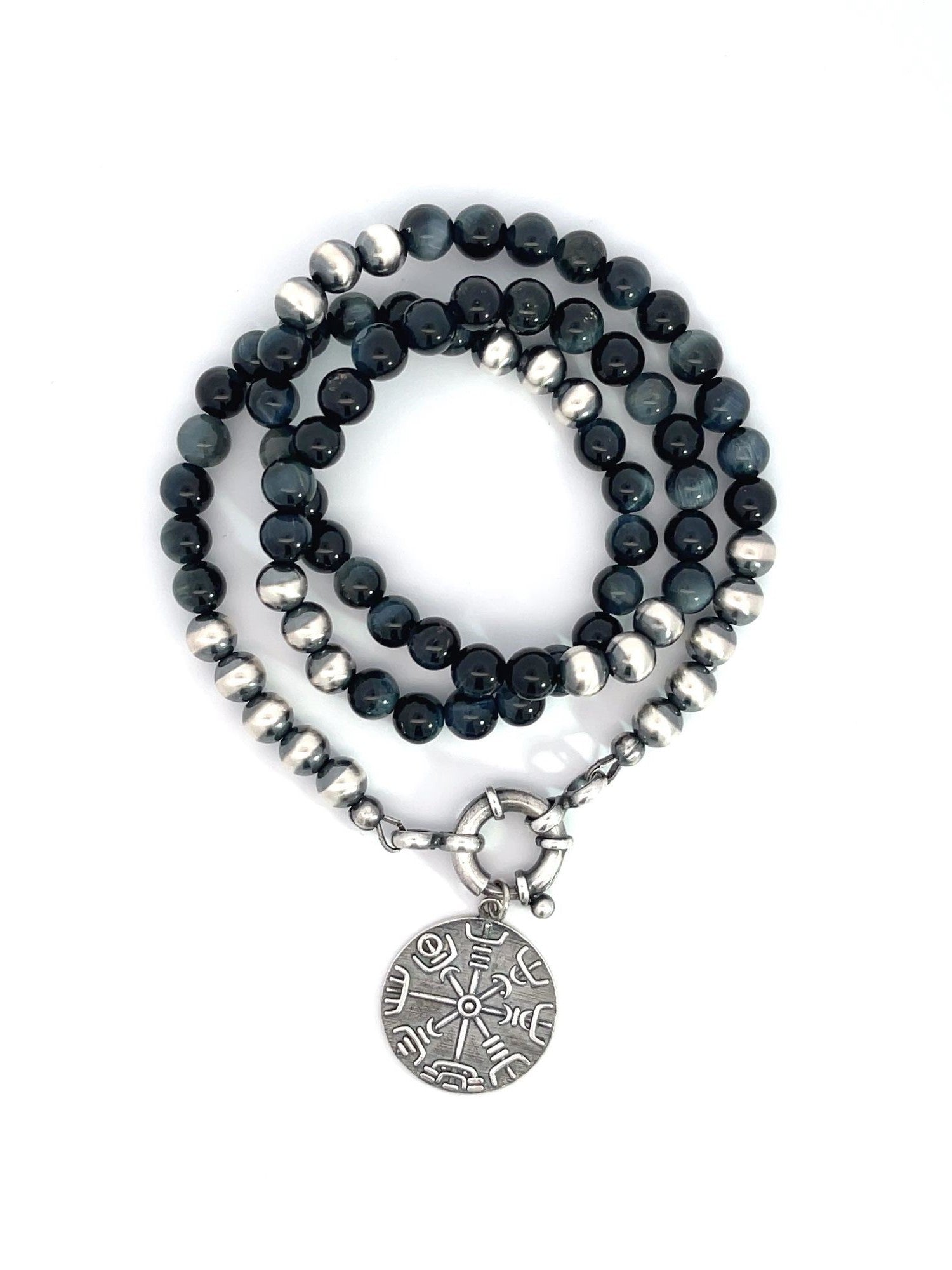 Beaded Gemstone Sterling Silver Necklace for Men - LeSilveStone