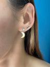 Crescent Moon 14K Gold Cubic Zirconia Diamond Dangle Stud Earrings - LeSilveStone