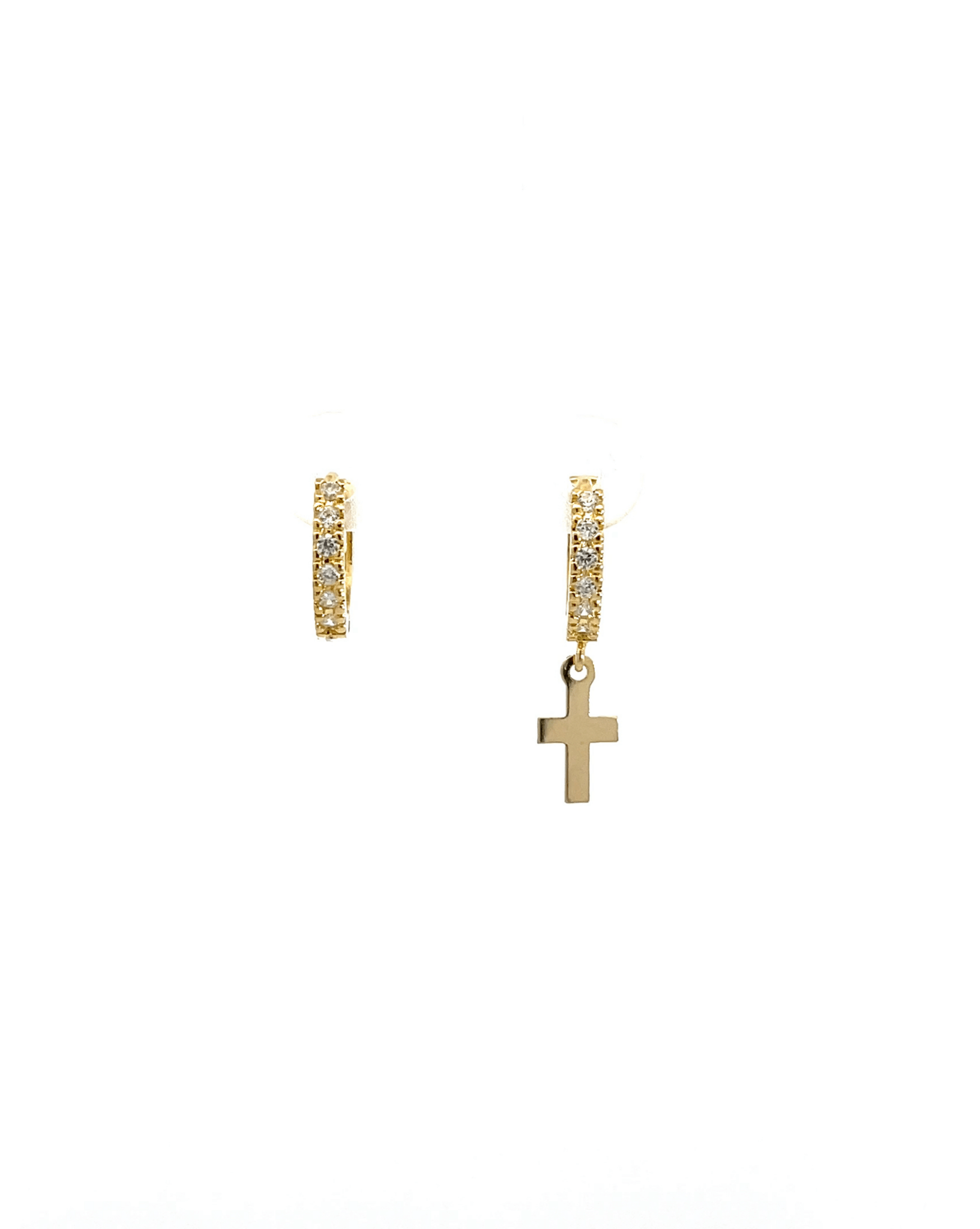 Cubic Zirconia Diamond Huggie Hoop Earrings with Tiny Cross - LeSilveStone