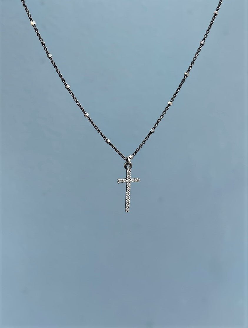 Dainty Cross Necklace with Small Cubic Zirconia Cross Pendant - LeSilveStone