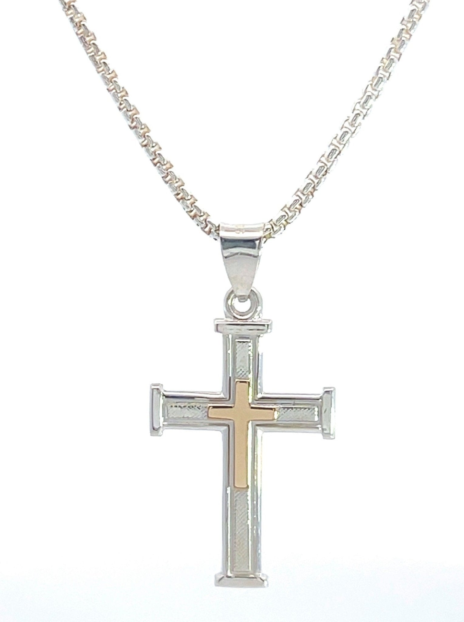 Devotion Cross Pendant Necklace in Sterling Silver & 14K Gold - LeSilveStone