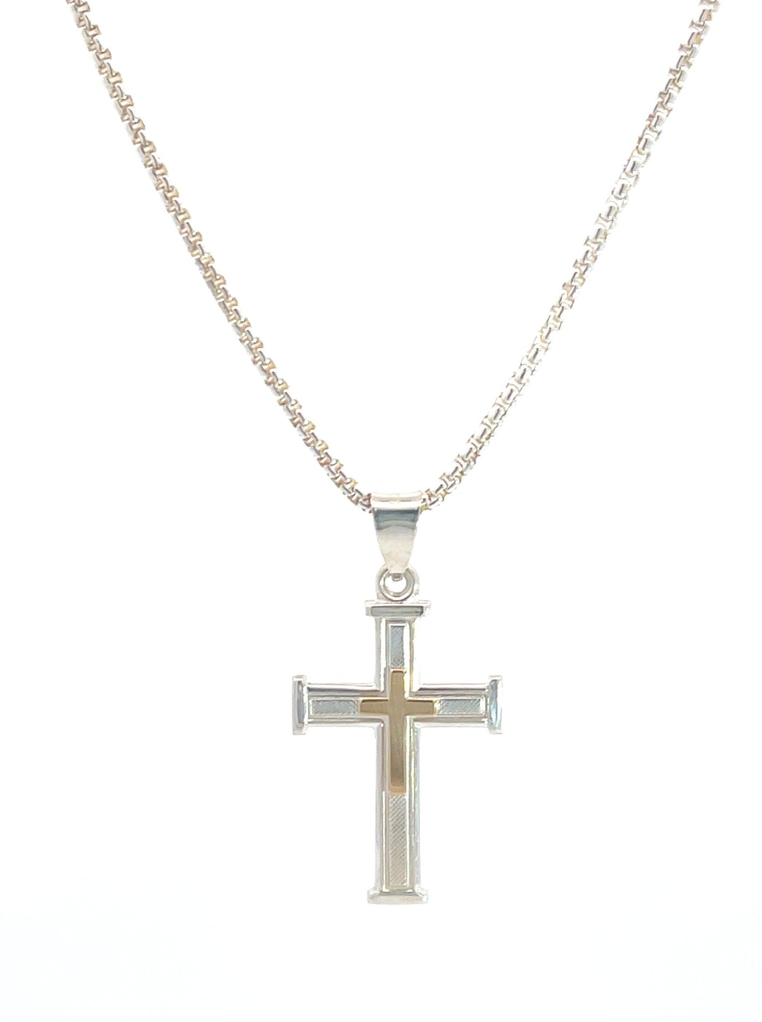 Devotion Cross Pendant Necklace in Sterling Silver & 14K Gold - LeSilveStone