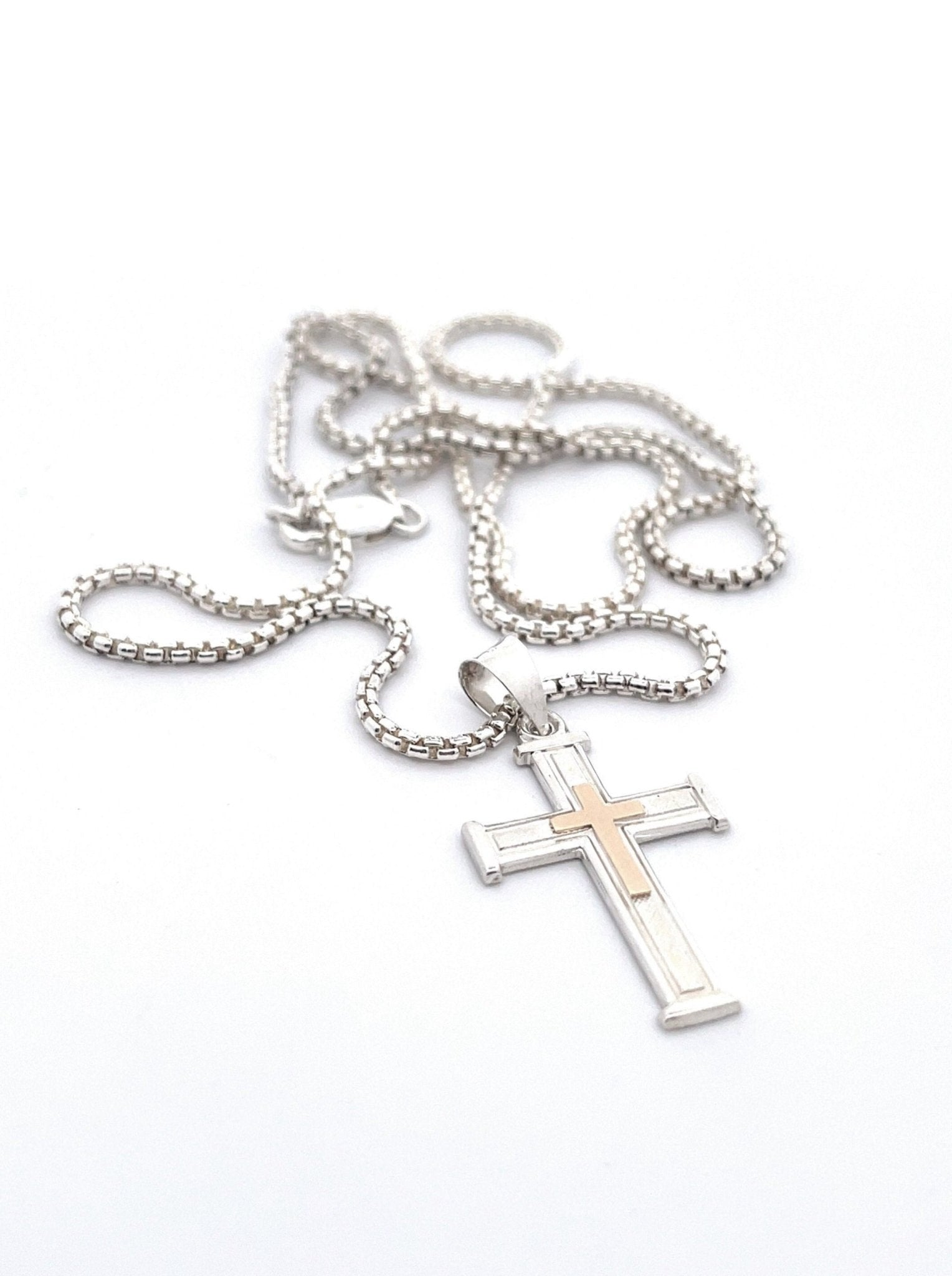 Devotion Cross Pendant Necklace in Sterling Silver & 14K Gold - LeSilveStone