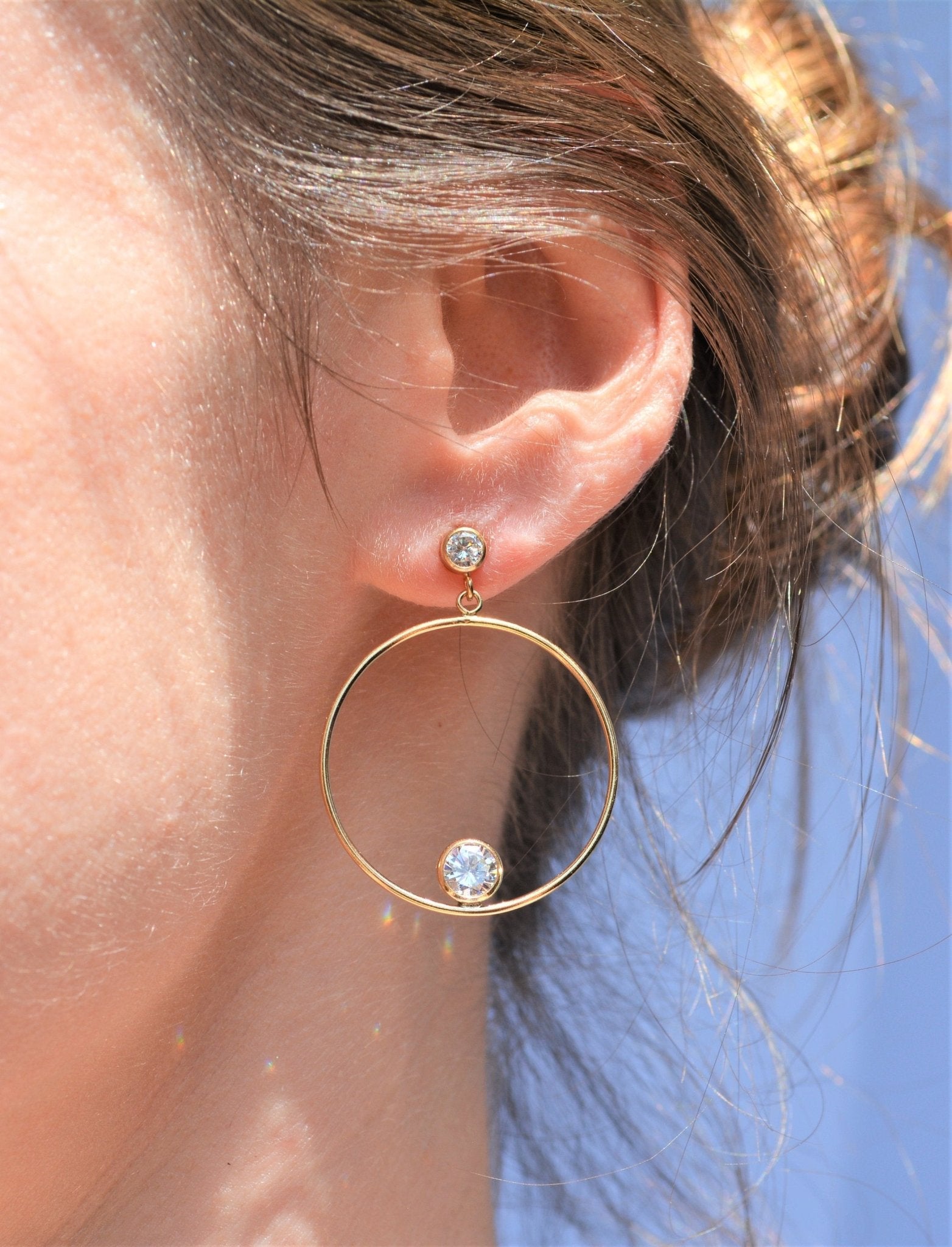 Diamond Drop Hoops with CZ Diamond Stud - LeSilveStone