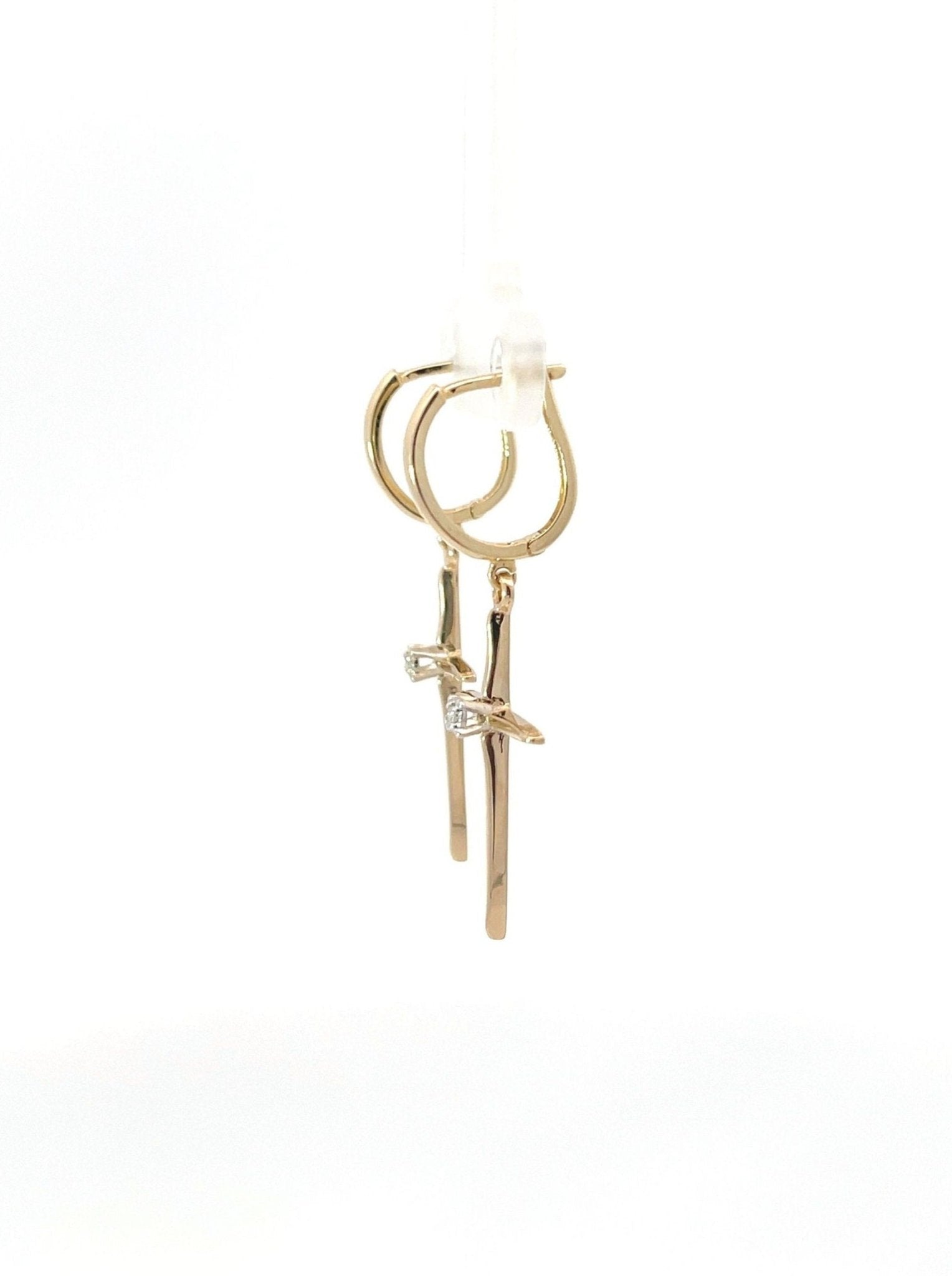 Large 14K Gold Cross Earrings With Real Diamonds - LeSilveStone