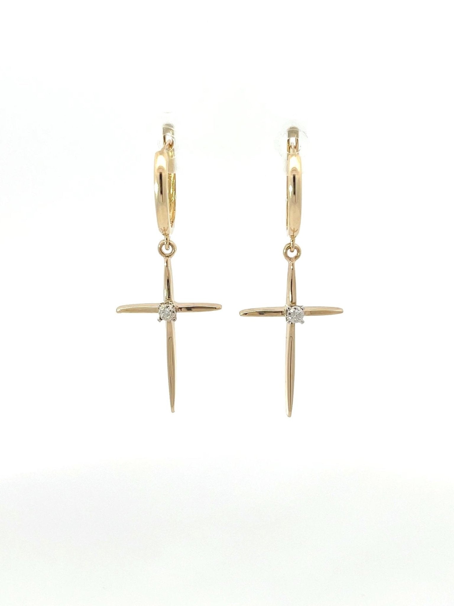 Large 14K Gold Cross Earrings With Real Diamonds - LeSilveStone