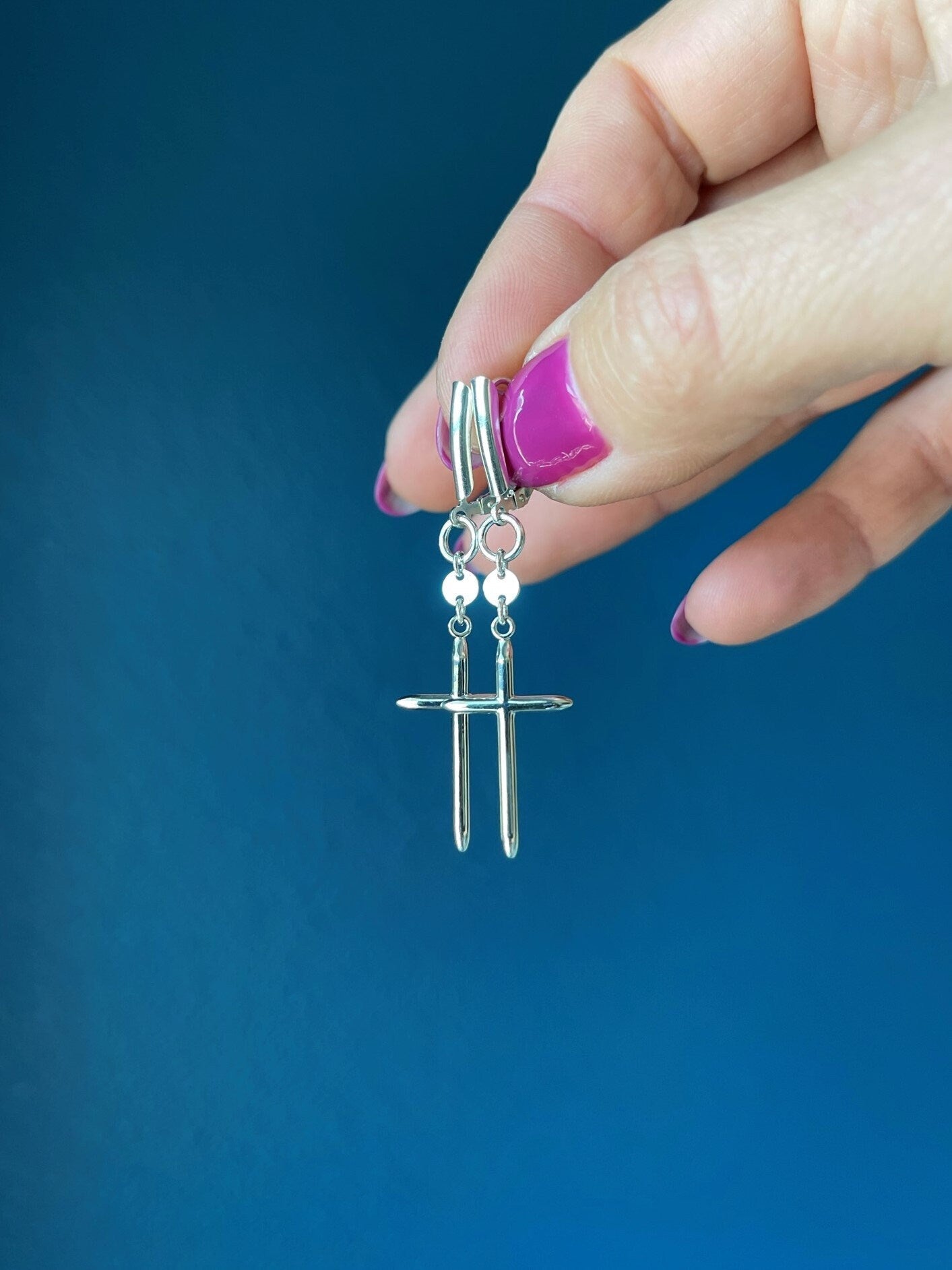 Long Geometric Sterling Silver Cross Earrings - LeSilveStone