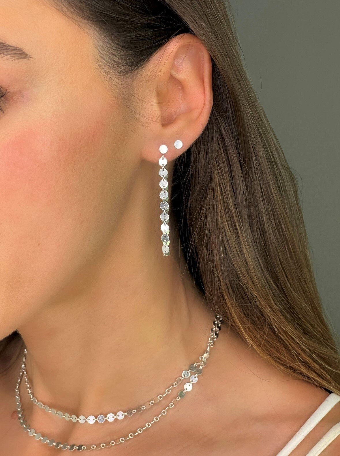 Long Statement Sterling Silver Coin Ear Jackets - LeSilveStone