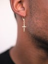 Men's Dangle 14K Gold Earrings with Rope Accent Cross - LeSilveStone