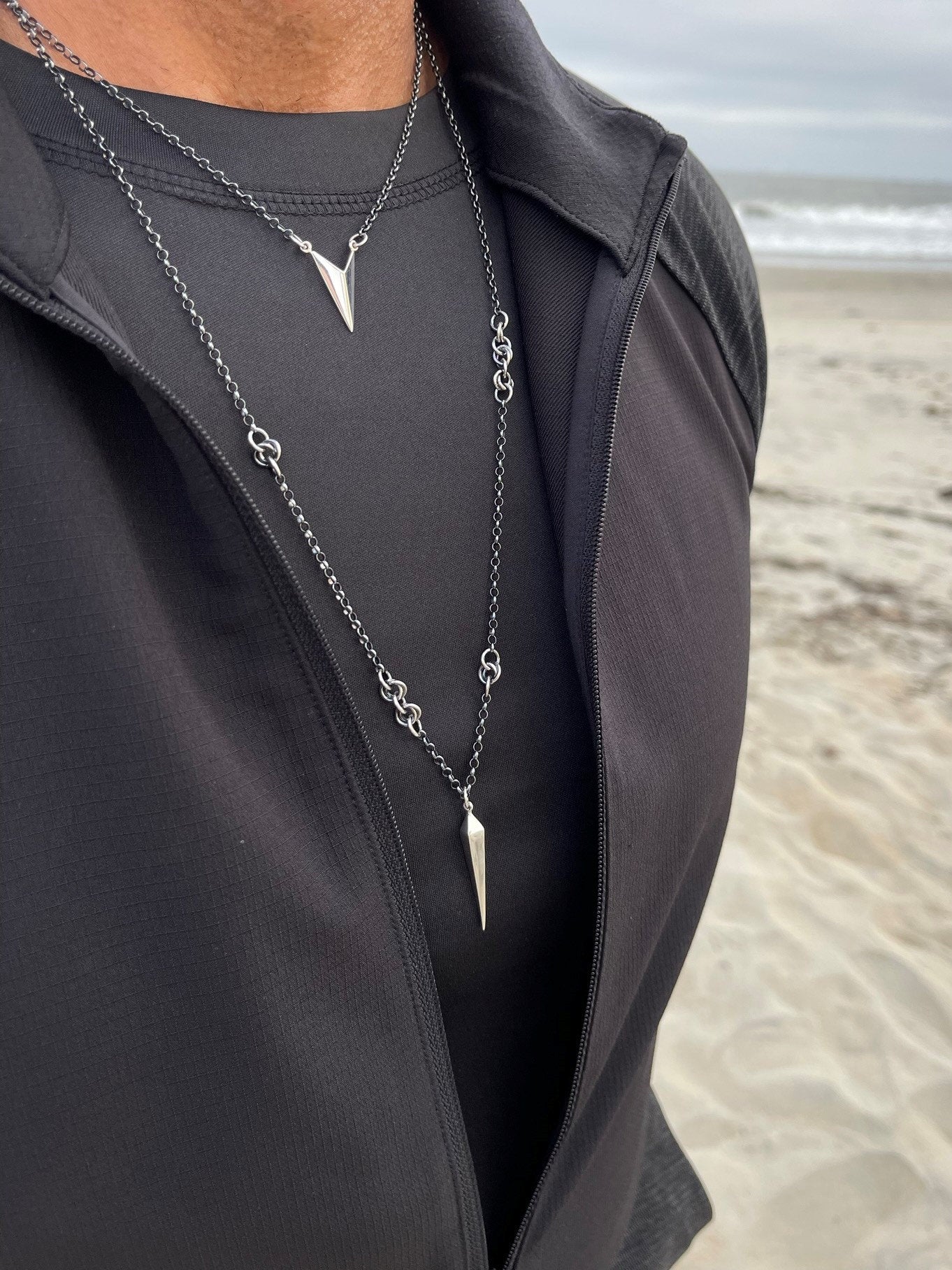 Mens Signature Style Layered Necklace Set with Spike Pendant - LeSilveStone