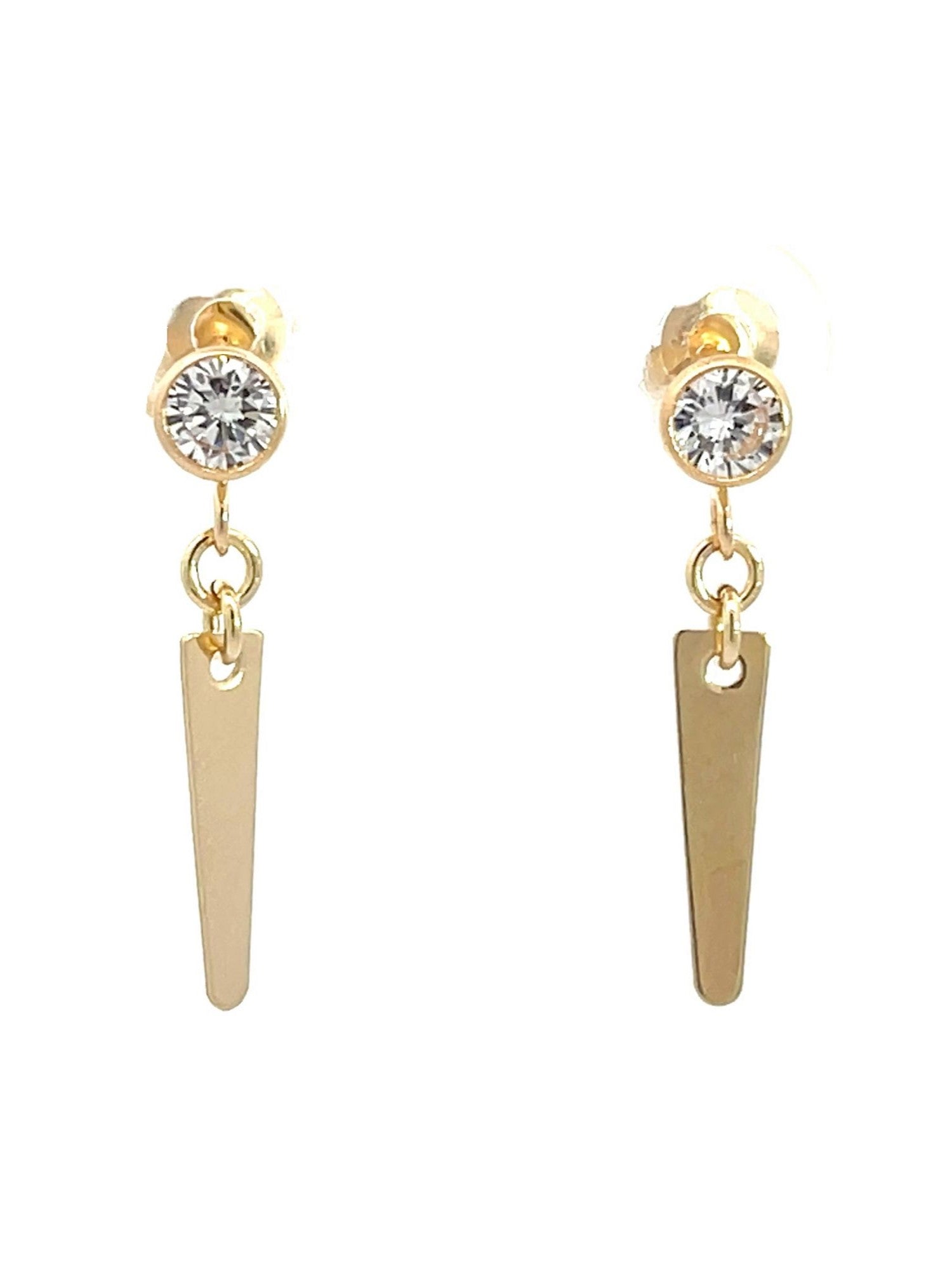 Men's Solid 14K Gold Dangle Spike Earrings with Cubic Zirconia Studs - LeSilveStone