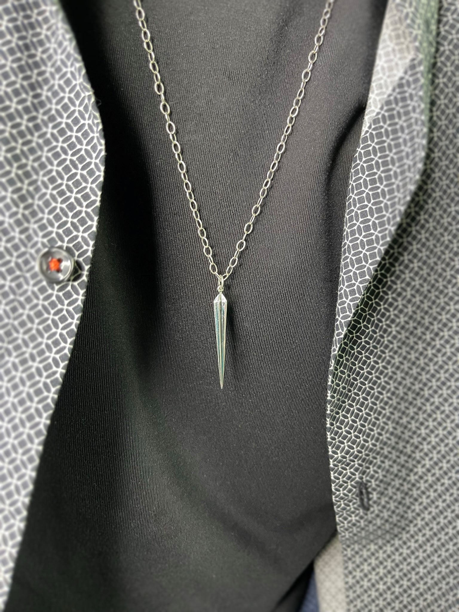 Oxidized Sterling Silver Edged Spike Pendant Necklace - LeSilveStone